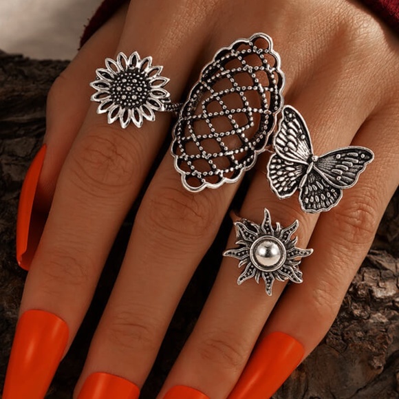 **ENSLEY* 4-Pc Silver x Geometric Fashion Ring Set - Picture 1 of 6